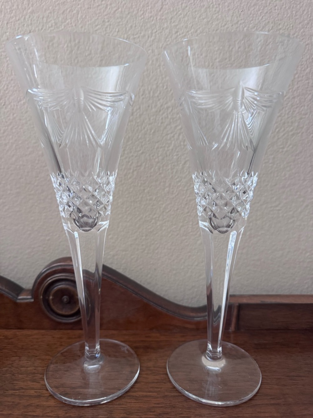 Waterford Millennium Peace Fluted Champagne Glasses Set of 2 Vintage Crystal